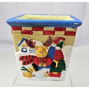 Laurie Korsgaden Christmas Moose‎ Planter Vase Holiday Decor Cute